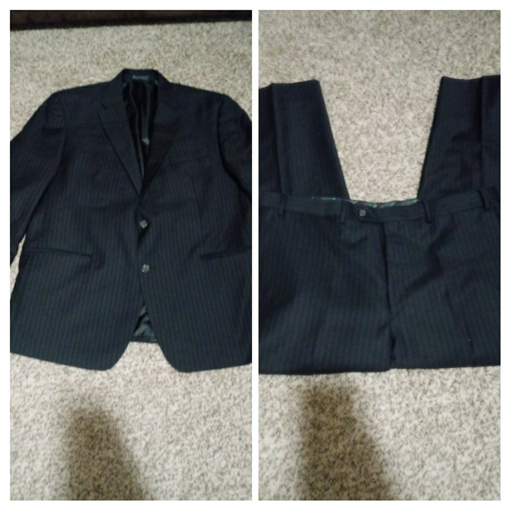 Chaps Black 100% Pinstripe Jacket & Pants Suit 46R